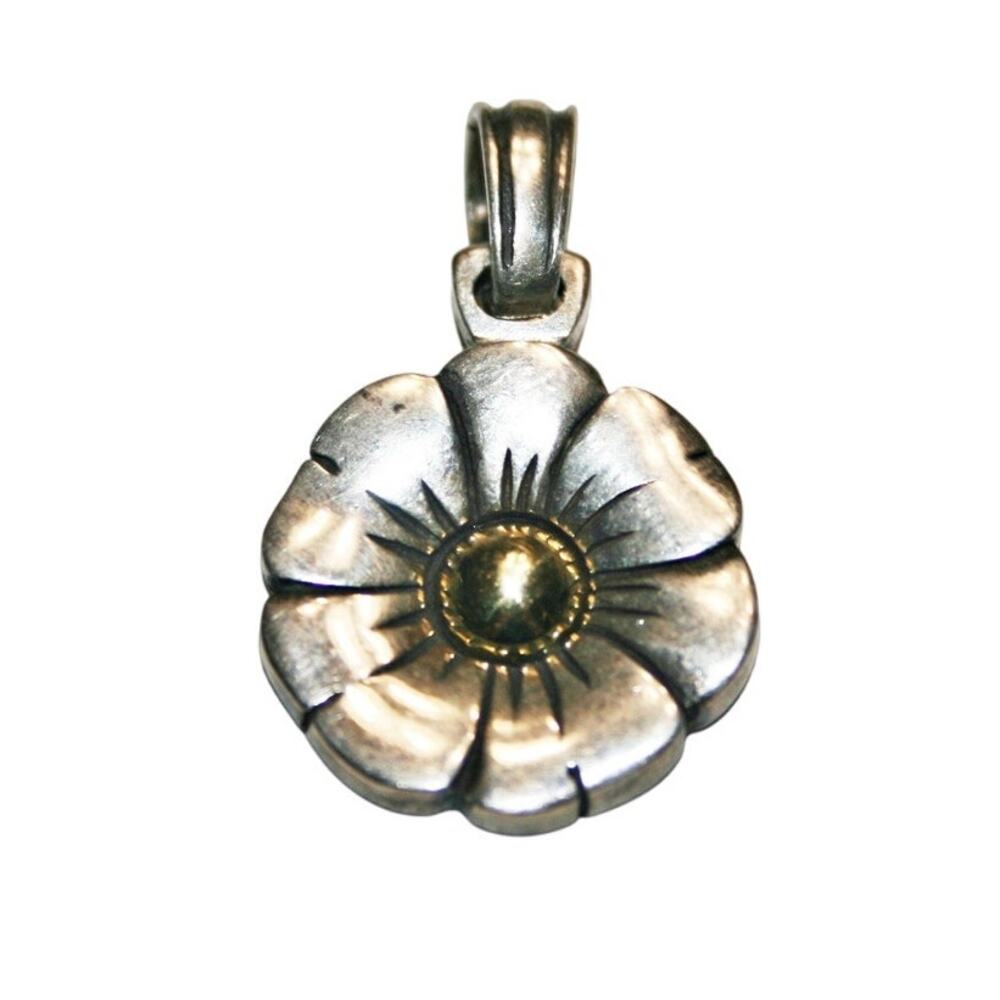 Vintage Sterling Silver and 18k Yellow Gold Flower Pendant